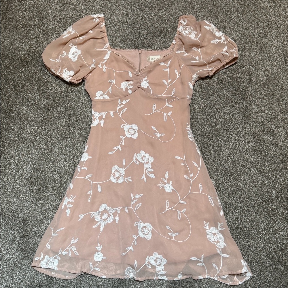 Altar'd State Dusty Rose Mini Dress with White Floral Embroidery